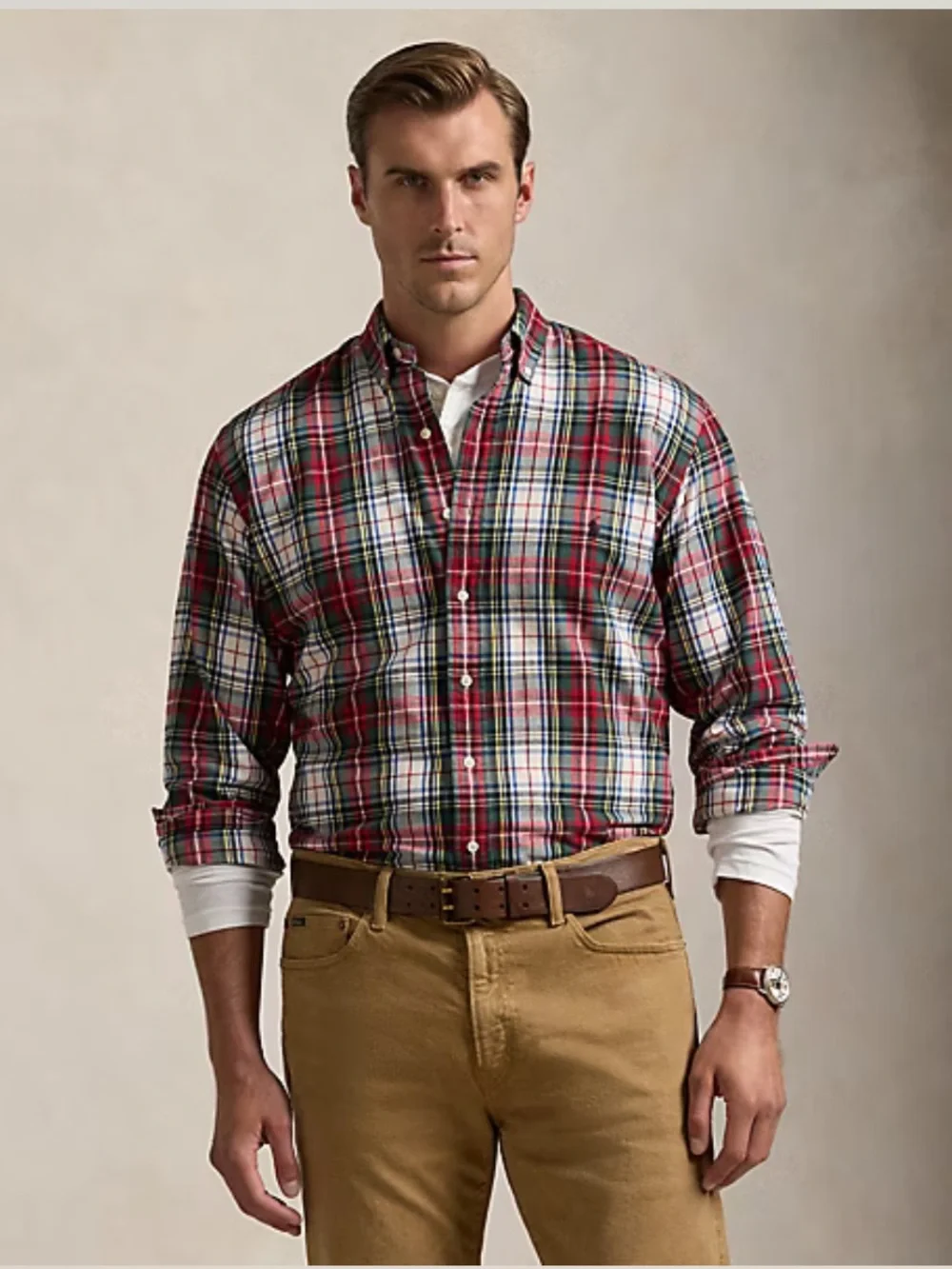 Polo Ralph Lauren Shirt XLT Red Plaid Brushed Cotton Oxford Button Up T352